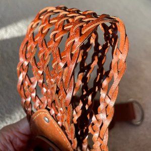 Linea Pelle Wide Brown Leather Woven Belt